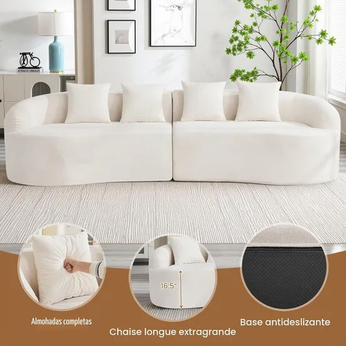 Vista 3 de Sofá modular de 4 plazas sin hueso de 110 pulgadas, sofá de nube curvado de chenilla de gran tamaño, sofás modernos de 4 plazas para sala de estar