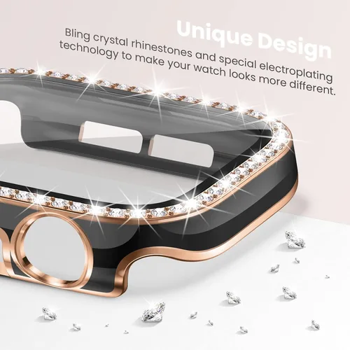 Vista 3 de Goton - Pack de 2 Fundas Bling para Apple Watch con Protector de Pantalla 40mm SE 3/2/1, Series 6/5/4, Funda con Purpurina para Mujer con Diamantes