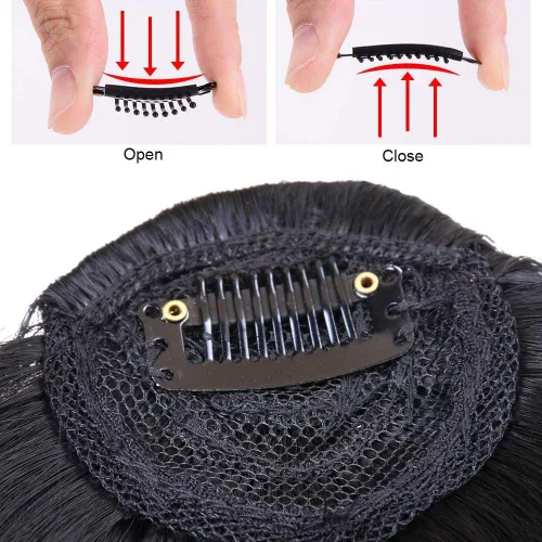 Vista 5 de Flequillo con clip para el cabello con clip, extensiones de cabello para mujer, flequillo plano y ordenado, extensión de cabello para uso diario