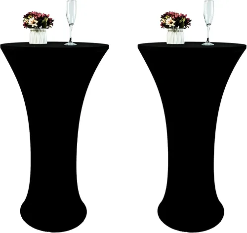 Vista 18 de Mantel de Mesa de Cóctel de Spandex Negro de 24x43 Pulgadas Ajustado Mesa de Bar Redonda Elástico Cubiertas de Mesa de Cóctel Highboy para Banquete