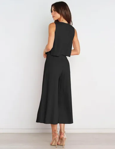 Vista 3 de Fengbay Conjunto de 2 piezas de overoles para mujer, con cuello redondo, pantalones de pierna ancha, con bolsillos