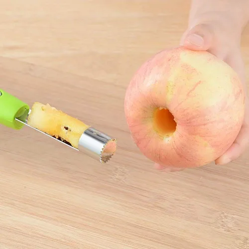 Vista 6 de Herramienta de extracción de descorazonador de pera de manzana de acero inoxidable con borde dentado afilado, herramienta removedor de núcleo