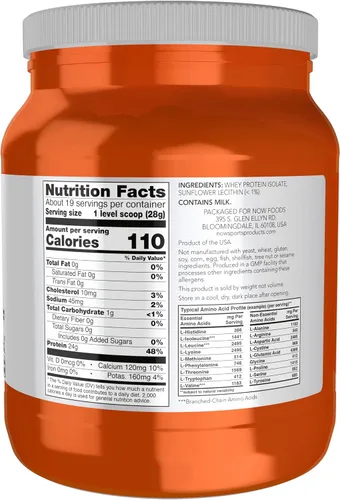 Vista 2 de NOW Sports polvo sin sabor de proteína de suero de leche, 1.2 libras