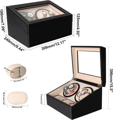 Vista 2 de Caja de exhibición automática de bobinador de reloj, 4 + 6 cajas de reloj giratorias automáticas con 4 motores silenciosos y 6 almohadas de reloj