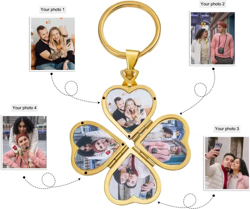 Vista 4 de Llavero personalizado con foto, llavero personalizado con medallón de imagen, llavero de regalo para novio y novia