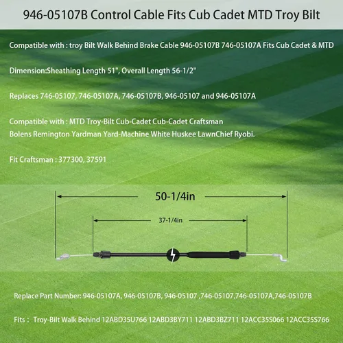 Vista 2 de Cable de control 946-05107B para cortacésped Cub Cadet MTD Troy Bilt 746-05107A 746-05107 946-05107