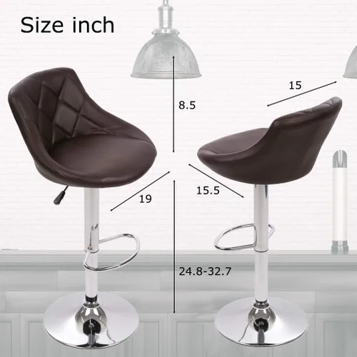 Vista 3 de BestMassage Taburete de bar de cuero de altura ajustable con almohadilla de respaldo de asiento, juego de 2