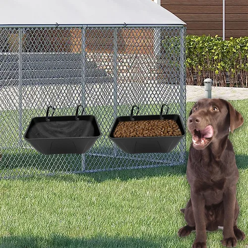 Vista 6 de Alimentador de valla colgante para pollo, pato, cabra, cerdo y aves de corral, comedero para pollo, contenedor de alimentación para ganado (negro)