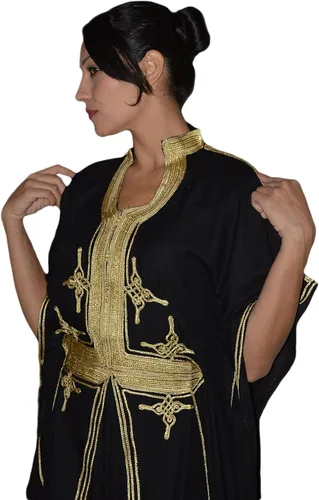 Vista 3 de Moroccan Caftan Hand Made Breathable Cotton with Gold Hand Embroidery Long