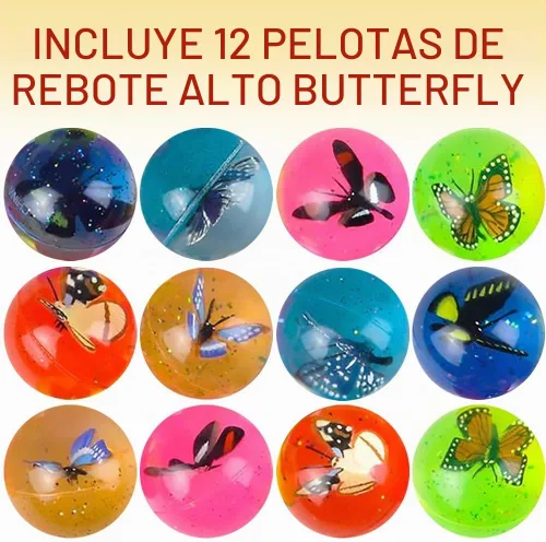 Vista 2 de ArtCreativity Juego de 12 bolas de mariposa de rebote alto, bolas para niños con mariposa 3D en el interior, juguetes al aire libre para fomentar