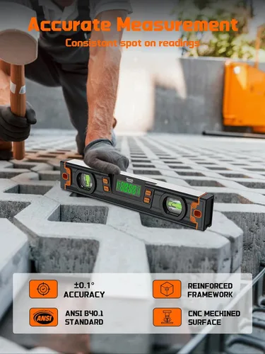 Vista 2 de Mecurate Nivel digital de 10 pulgadas, buscador de ángulo electrónico portátil con pantalla retroiluminada, precisión de ± 0.1°, base magnética, 4