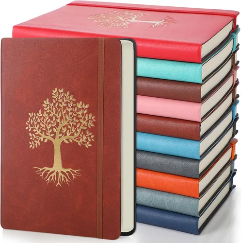 Vista 12 de Dispowreath Paquete de 10 cuadernos rayados de cuero A5 de tapa dura para escribir, 200 páginas, 10 colores, bloc de notas para viajes, trabajo