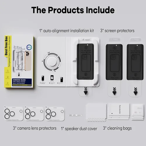 Vista 8 de [Paquete de 3+3] Protector de pantalla de privacidad para iPhone 17 Pro y protector de lente de cámara Transparente HD Vidrio templado 9H