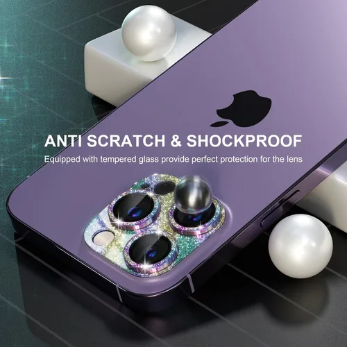 Vista 4 de Choiche Protector de lente de cámara para iPhone 14 Pro/iPhone 14 Pro Max, cubierta de cámara brillante con protector de pantalla de lente de vidrio
