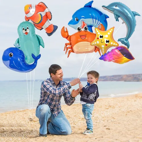 Vista 2 de 8 globos de animales marinos bajo el mar decoración de fiesta