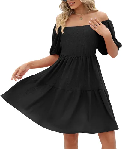 Vista 2 de Vestidos de mujer con cuello cuadrado, manga abombada, estilo casual, holgado, para primavera