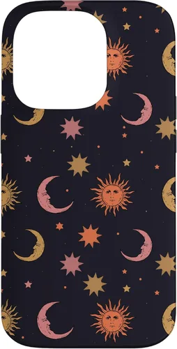 Vista 17 de Funda para iPhone 16 Whimsigoth Aesthetic Hippie Celestial Vintage Half Moon Sun