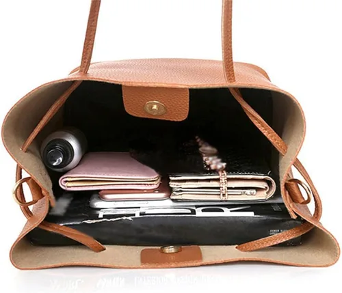 Vista 4 de Bolsos de hombro pequeños para mujer 4 piezas bolso de mano bolsos de hombro para niñas bolso de cuero sintético bolso de hombro hobo dorado