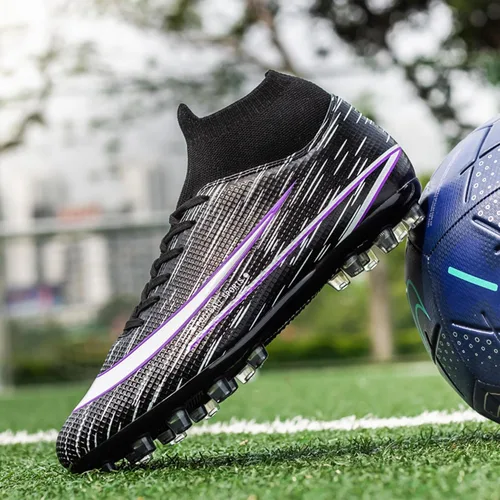 Vista 8 de Zapatos de fútbol para hombre con tacos de fútbol con cordones antideslizantes con puntas cortas y suelas de goma para interiores firmes para césped