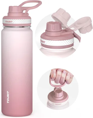 Vista 19 de TOURIT Botella de agua aislada de 24 onzas, botellas de agua de acero inoxidable con asa, botella de agua deportiva al vacío de doble pared, sin