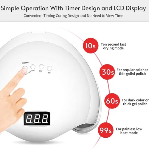 Vista 7 de Lámpara LED de uñas, secador de uñas de gel de 48 W, secado de esmalte de uñas, luz LED UV con 4 temporizadores, sensor automático, pantalla LCD