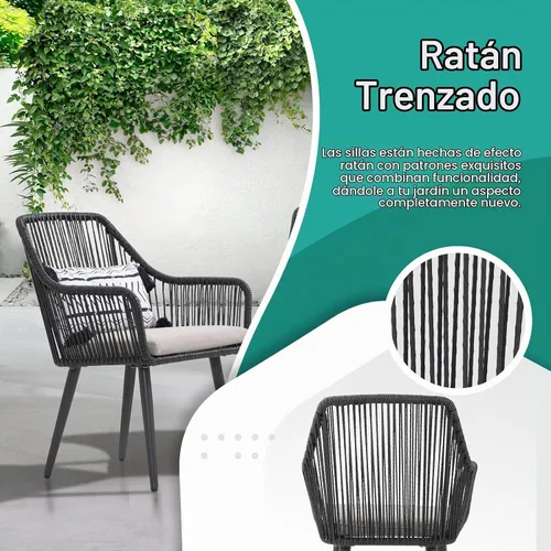 Vista 4 de Patiorama - Juego de comedor de 5 piezas, juego de sillas para mesa de comedor al aire libre, color negro