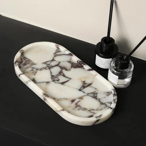 Vista 6 de Organizador Soporte de Toallas de Mano Pequeño de Mármol Natural 100% Calaccata Viola de Lujo, Soporte para Maquillaje y Baño