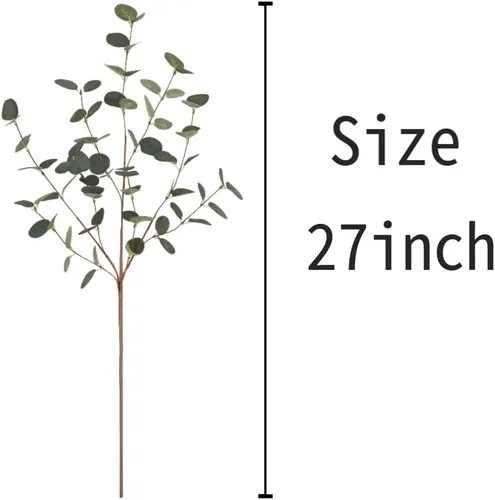 Vista 2 de 6 piezas tallos de eucalipto de 27", tallos de follaje, spray de hojas de eucalipto en verde, plantas de plástico de seda, plantas artificiales