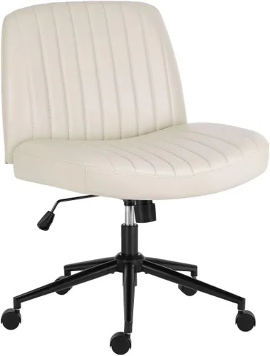 Vista 12 de Silla cruzada con ruedas, asiento ergonómico giratorio sin brazos, cómodo asiento de tocador, respaldo ancho y altura ajustable para hogar, oficina