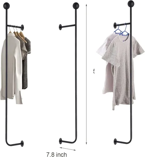 Vista 4 de 58.2 pulgadas-Boutiques Perchero de ropa montado en la pared Percheros de pared Barra colgante Percheros Organizador Organizador Sistema colgante