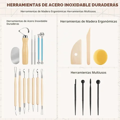 Vista 3 de 23 piezas de herramientas de arcilla para esculpir, herramienta de modelado de cerámica y cerámica, juego de herramientas de cerámica, kit
