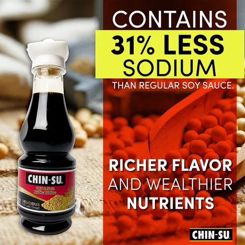 Vista 3 de Chin-Su - Salsa de soja premium, botella de 8.5 onzas líquidas, 100% vegana, salsa de soja oscura para sumergir, salteados, adobos, aderezos
