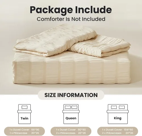 Vista 6 de WARMDERN - Juego de funda de edredón tamaño Queen, juego de ropa de cama de 3 piezas de microfibra lavada color beige, funda de edredón con textura