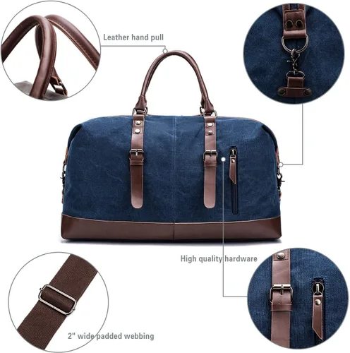 Vista 5 de Bolsa de viaje con lona duradera y piel sintética no es fácil de rasgar y romper adecuada para viajes de negocios turismo camping y actividades al