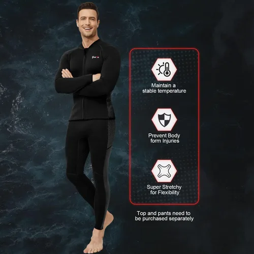 Vista 3 de GoldFin Pantalones de neopreno para hombre, 0.079 pulgadas, de neopreno, pantalones de meter, para deportes acuáticos, buceo, surf, natación, Negro