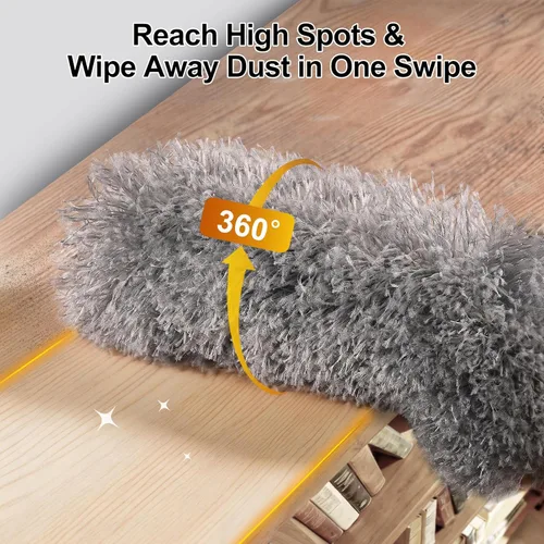 Vista 3 de Tiumso Kit de plumero de microfibra 5 en 1, plumeros para limpieza, plumero con poste de extensión de 100 pulgadas, plumero de telaraña, plumeros