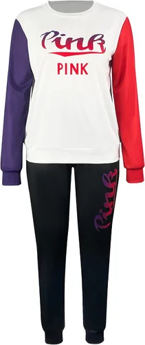 Vista 3 de Nhicdns Women's 2 Piece Outfit Sweatsuits sets Long Sleeve Pullover and Jogger Pants Letter Print Tracksuits with Zipper