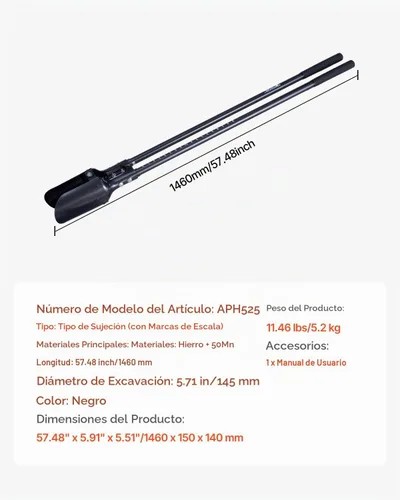 Vista 7 de VEVOR - Excavadora de agujeros para postes de alta resistencia con mango de acero al carbono, excavadora manual de agujeros con marcas de escala