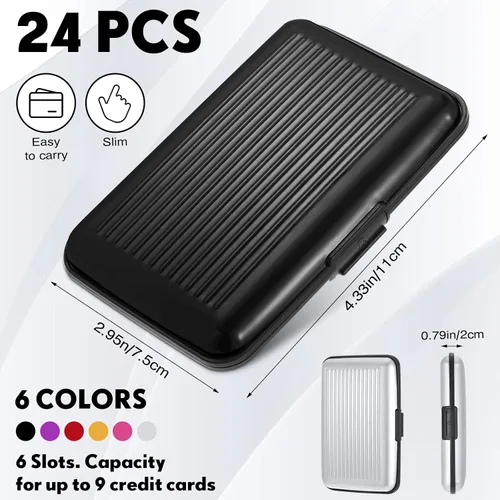 Vista 2 de Cartera de aluminio para tarjetas de crédito, 24 unidades, delgada, mini bloqueo RFID, protector de tarjetas de crédito, funda rígida para tarjetas
