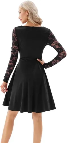 Vista 6 de GRACE KARIN Vestidos de cóctel de manga larga con encaje floral vintage para mujer