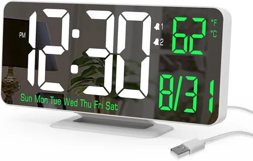 Vista 8 de KOSUMOSU Reloj de Escritorio 6.7 pulgadas Reloj Despertador Digital Negro con Alarma Dual, Atenuación, Fecha, Día de la Semana, Temperatura, 12h