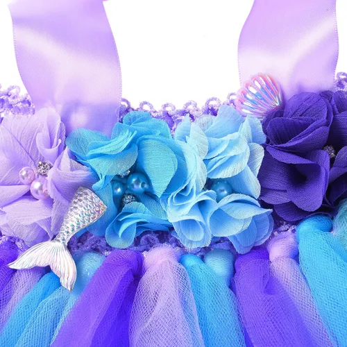 Vista 3 de PinkBeautiM Toddler Girls Party Tutu Dress with Headband Unicorn Mermaid Tulle Costume for Infant Girl 6-24 Months