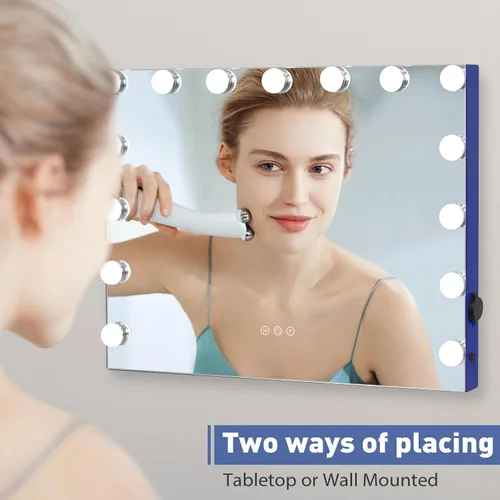 Vista 6 de HOMPEN Espejo de maquillaje con luces, espejo de tocador grande iluminado Hollywood con 15 bombillas LED regulables, 3 modos de color, control