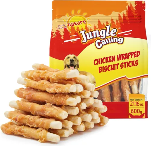 Vista 10 de Jungle Calling Galletas de pollo para perros, golosinas masticables suaves sin cuero crudo para recompensas de entrenamiento, 10.6 onzas