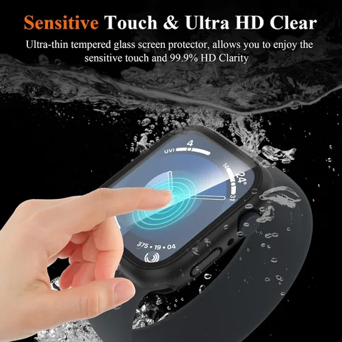 Vista 5 de YMHML - Funda impermeable para Apple Watch Series 9 de 1.772 pulgadas, protector de pantalla de vidrio templado 360, cubierta frontal