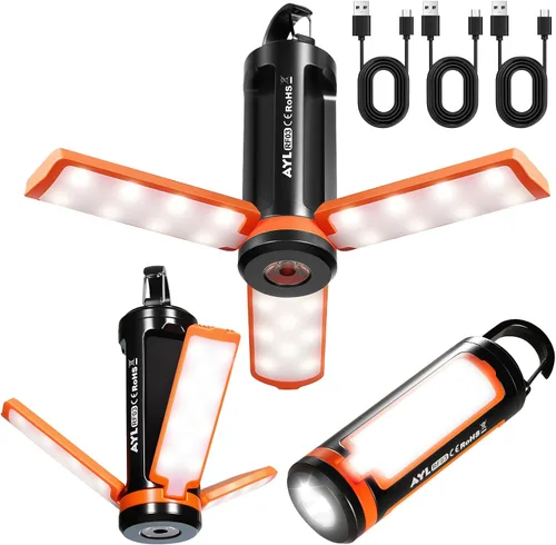 Vista 10 de AYL - Linterna LED de camping recargable, linterna superbrillante con luz de 360 grados, banco de energía, resistente al agua IPX4 para emergencias