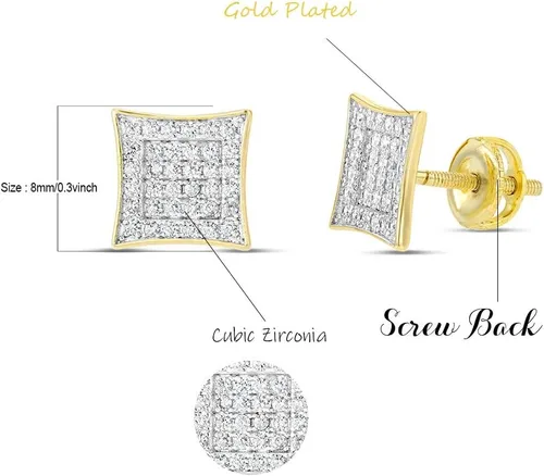 Vista 2 de Pendientes de oro de 14 quilates sobre plata con diamantes de laboratorio, con tornillo de espalda, pendientes de tuerca, pendientes para hombre