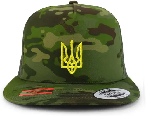 Vista 11 de Trendy Apparel Shop Gorra de camionero bordada con símbolo nacional ucraniano de 5 paneles Negro
