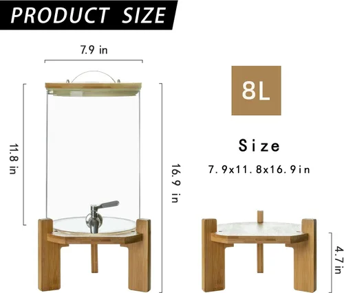 Vista 6 de L'ÉPICÉA Dispensador de bebidas, dispensador de bebidas de vidrio con soporte, dispensador de bebidas para fiestas, dispensador de bebidas