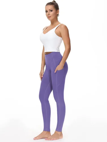 Vista 3 de The Gym People - Pantalones deportivos gruesos de tiro alto, con bolsillos y control de abdomen, leggings para entrenar, correr, hacer yoga